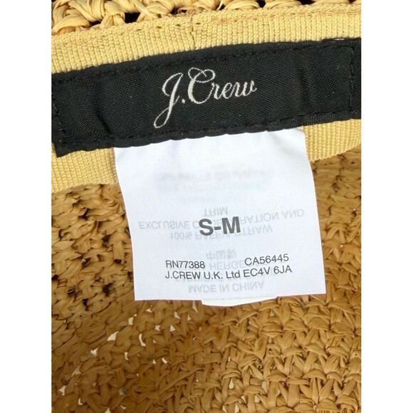 J.Crew Straw Sun Hat Natural Tan Black Band S-M Wide Brim Beach Summer Classic main image 9
